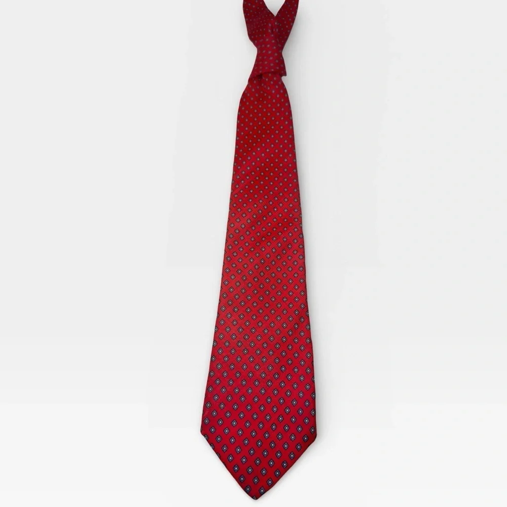 Guy Laroche Red and Blue Geometric 100% Silk Tie